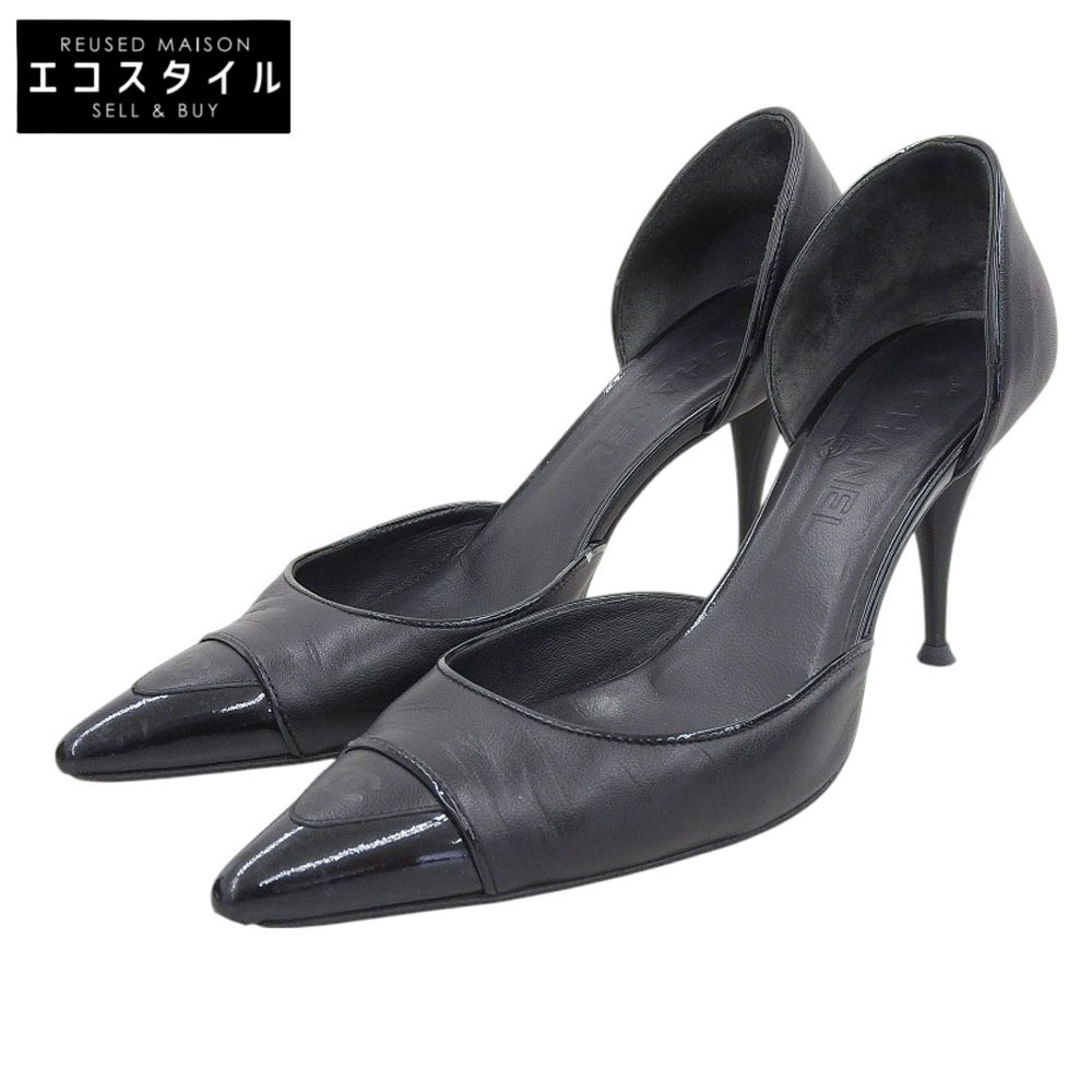 CHANEL シャネル レザー ポインテッドトゥ ココマーク パンプス レディース ブラック 37 1/2拍卖