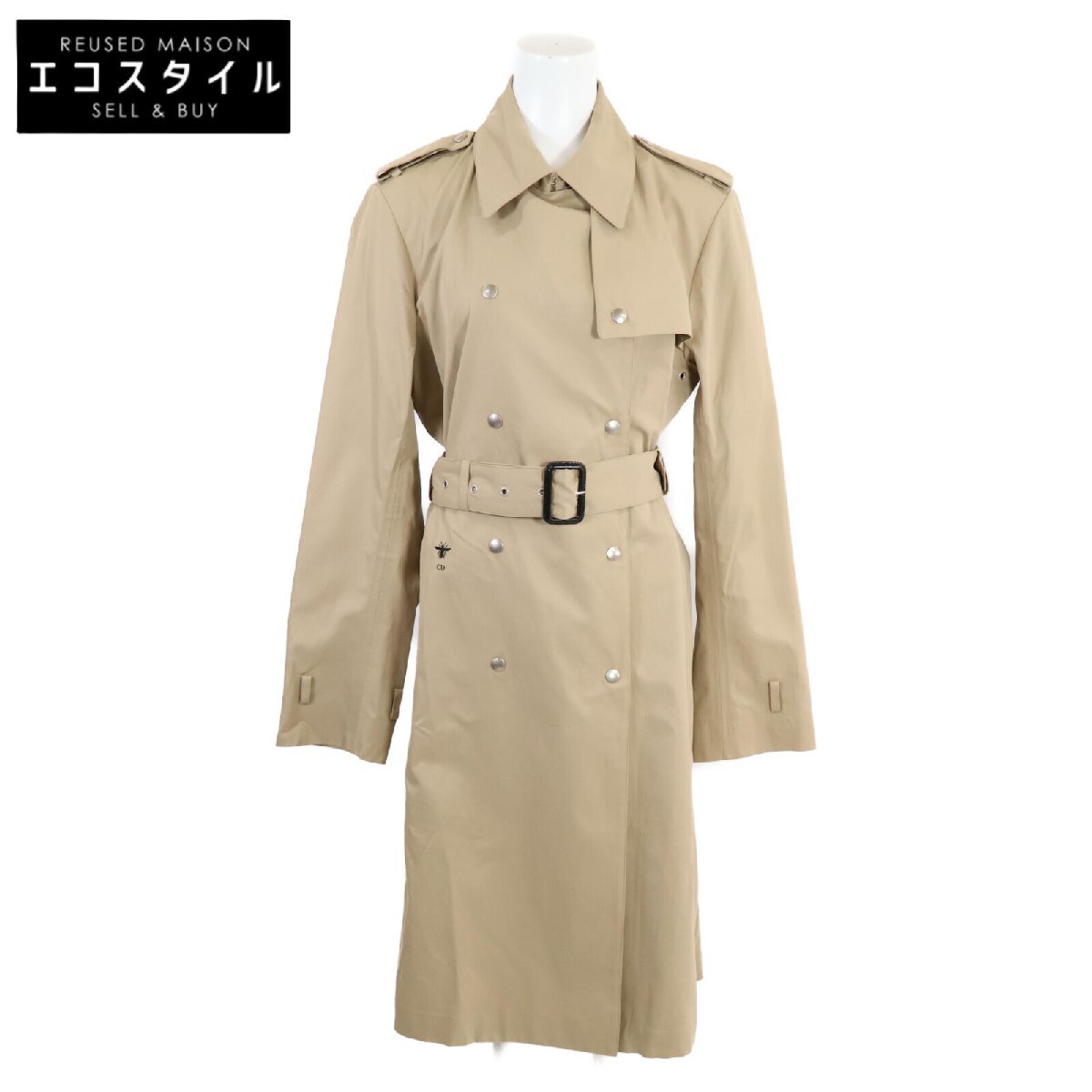 美品/国内正規 Christian Dior クリスチャンディオール 857M83A3332 BEE刺繍 ロゴベルト トレンチ コート 38 ベージュ レディース拍卖
