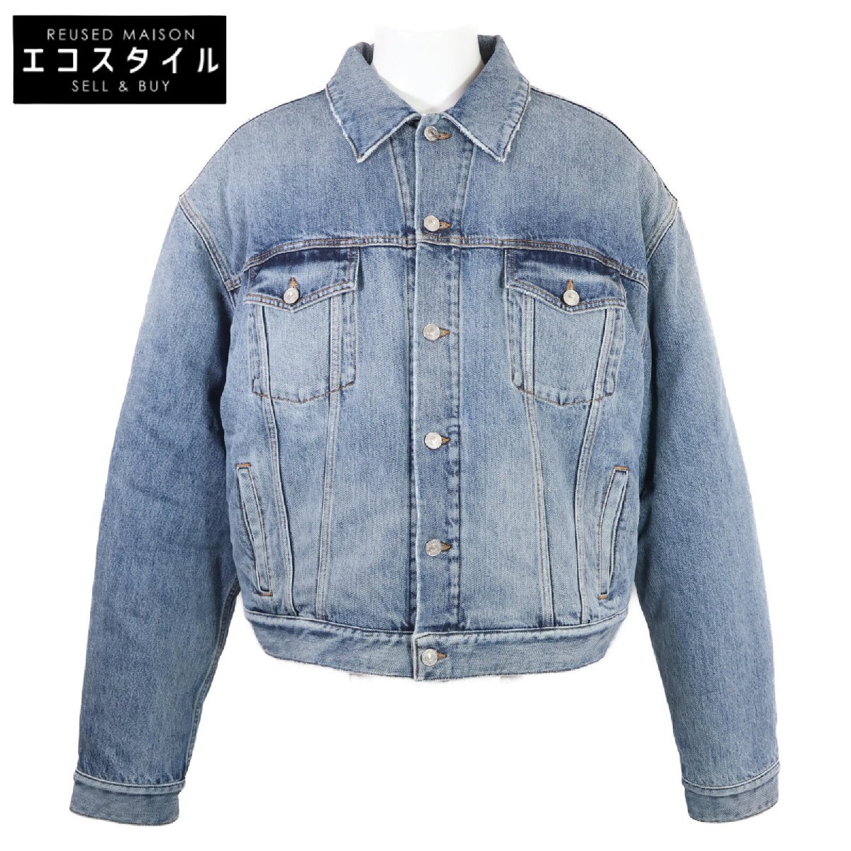 新品同様 国内正規 BALENCIAGA バレンシアガ 657603 タイガーボア デニム ジャケット 42 ブルー メンズ拍卖