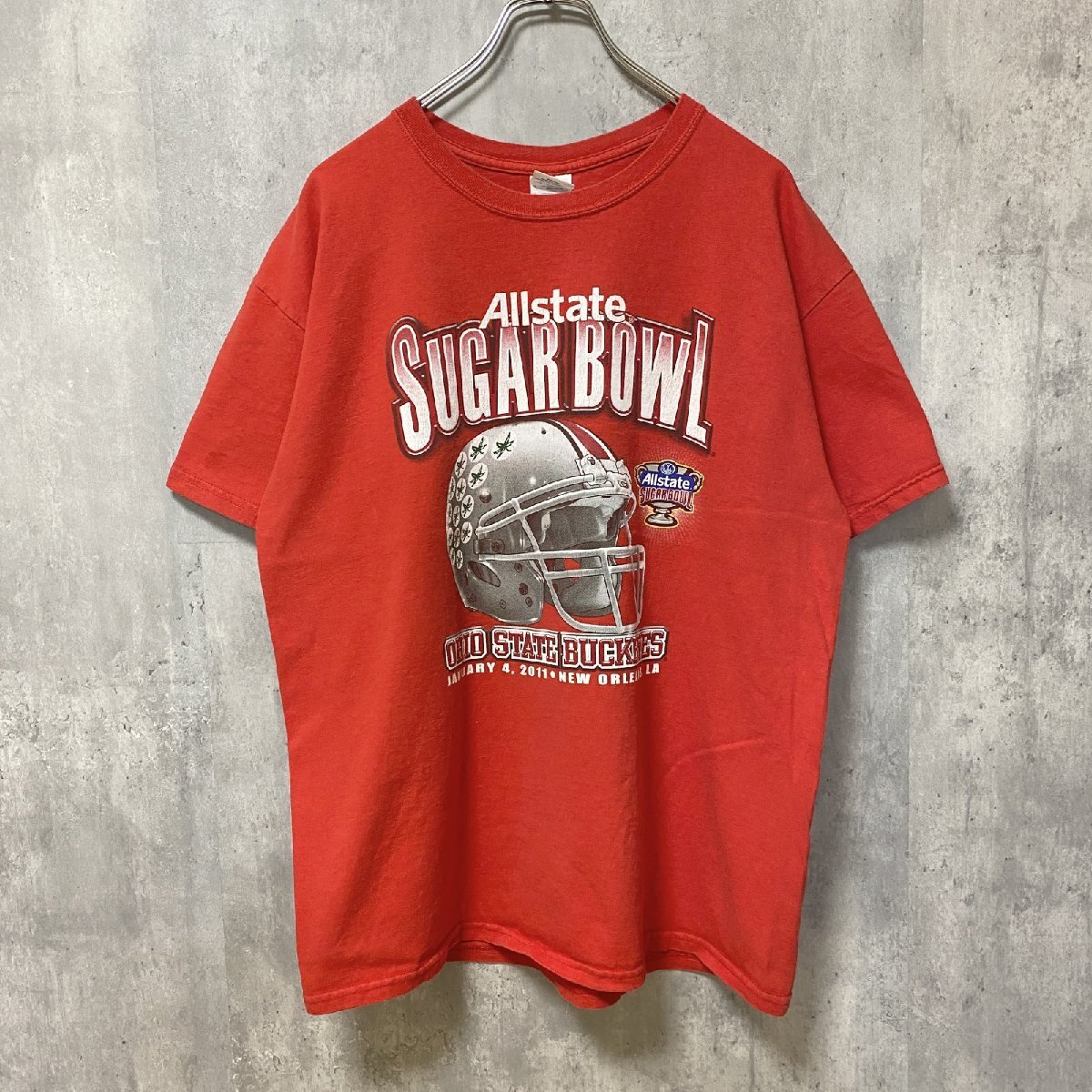 古着 used GILDAN ギルダン Allstate SUGAR BOWL 半袖プリントTシャツ 赤 フットボール Lサイズ拍卖