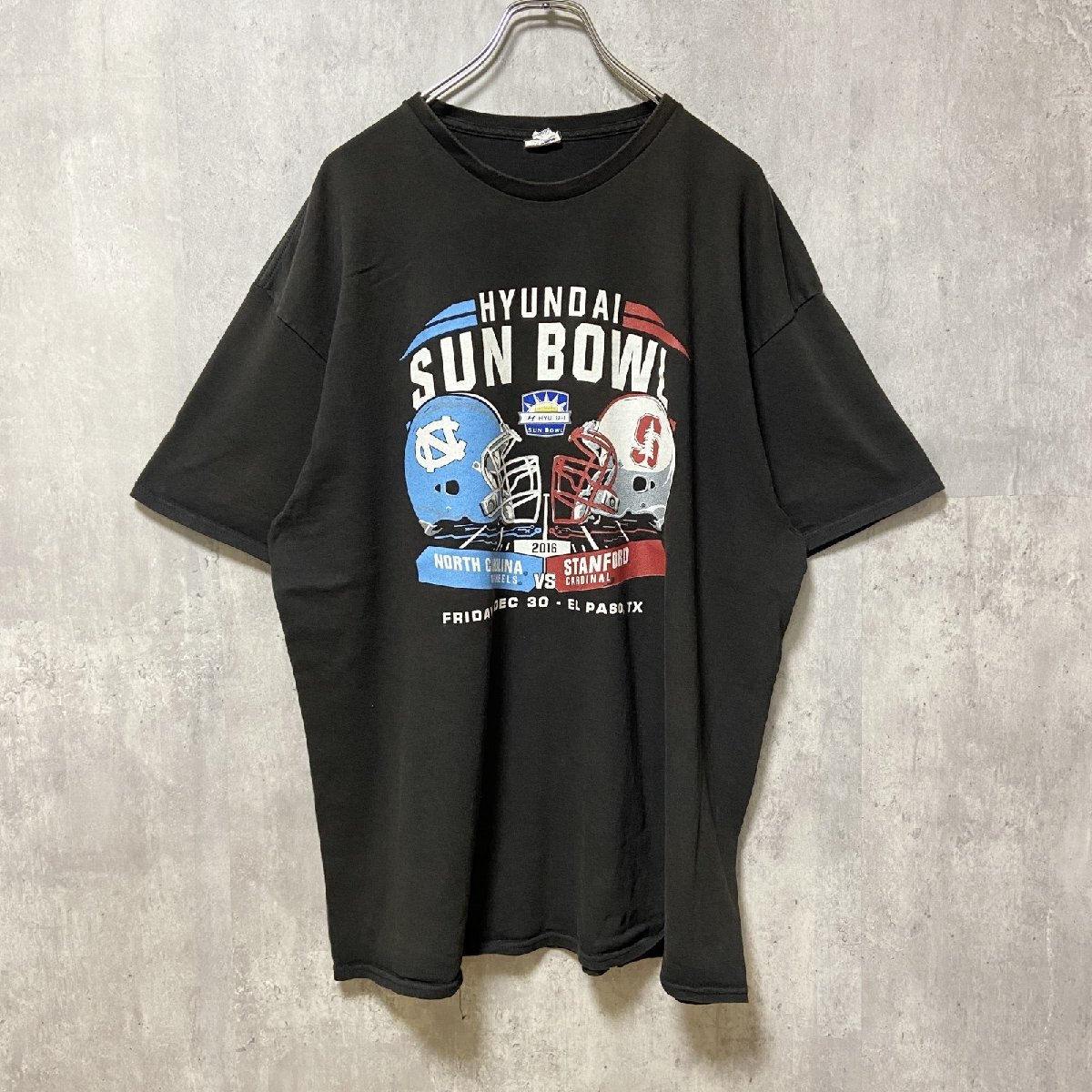 古着 used DELTA SUN BOWL 半袖プリントデザインTシャツ 黒 ブラック カレッジフットボール 2XLサイズ拍卖