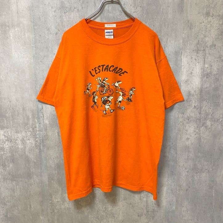 古着 used GILDAN ギルダン L'ESTACADE 半袖プリントTシャツ オレンジ レトロ クルーネック Lサイズ拍卖