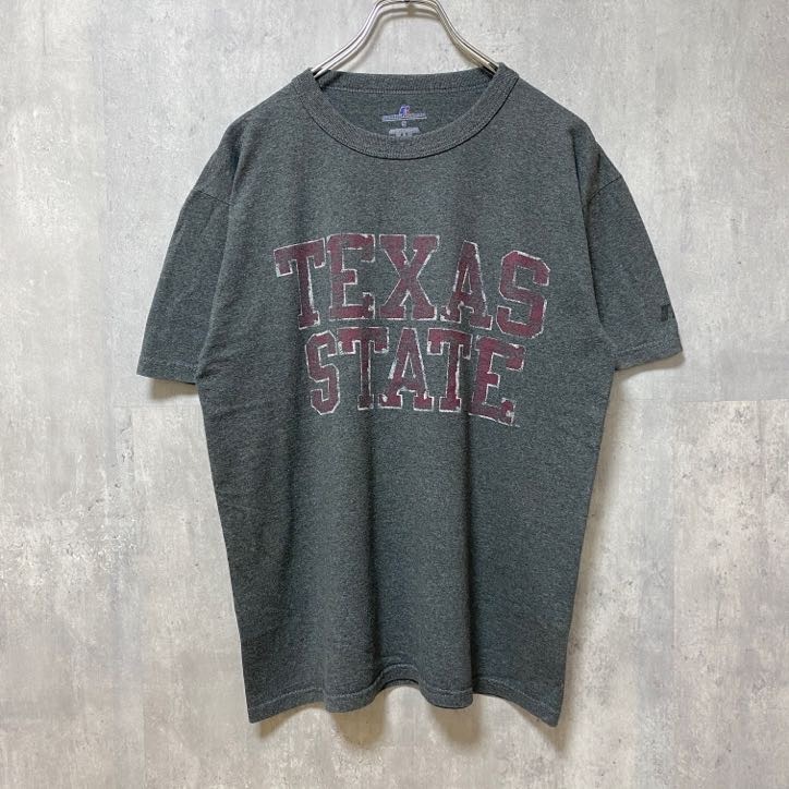 古着 used RUSSELL ラッセル TEXAS STATE 半袖カレッジプリントTシャツ グレー 大学 Sサイズ拍卖