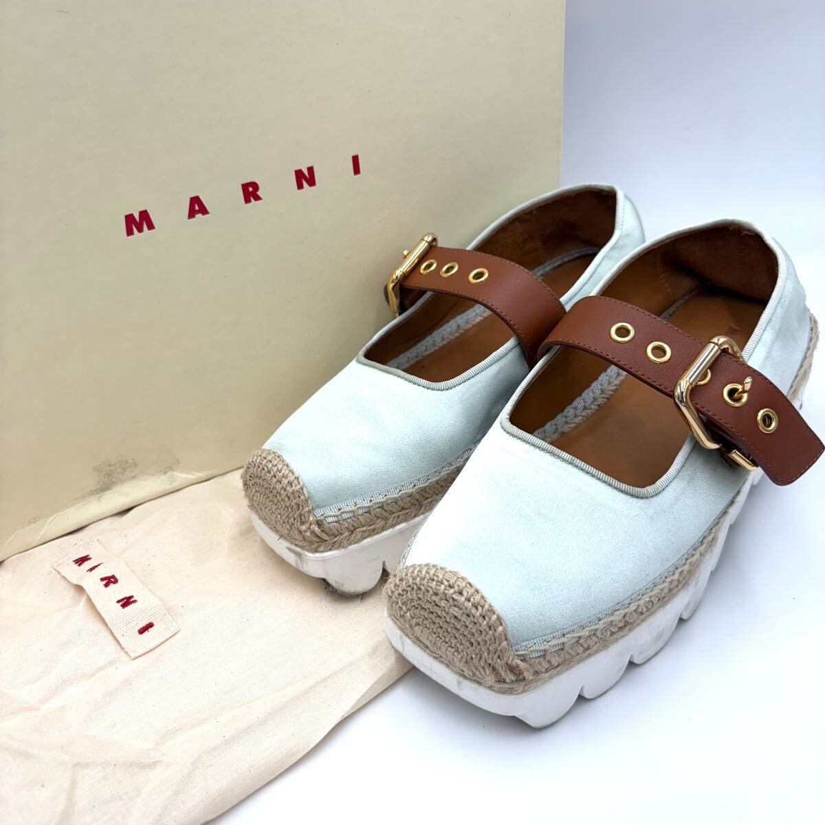 ■ 付属品完備 '高級ラグジュアリー靴' MARNI マルニ 甲ベルト付き 厚底 ローファー パンプス スニーカー EU37 23.5cm レディース シューズ拍卖