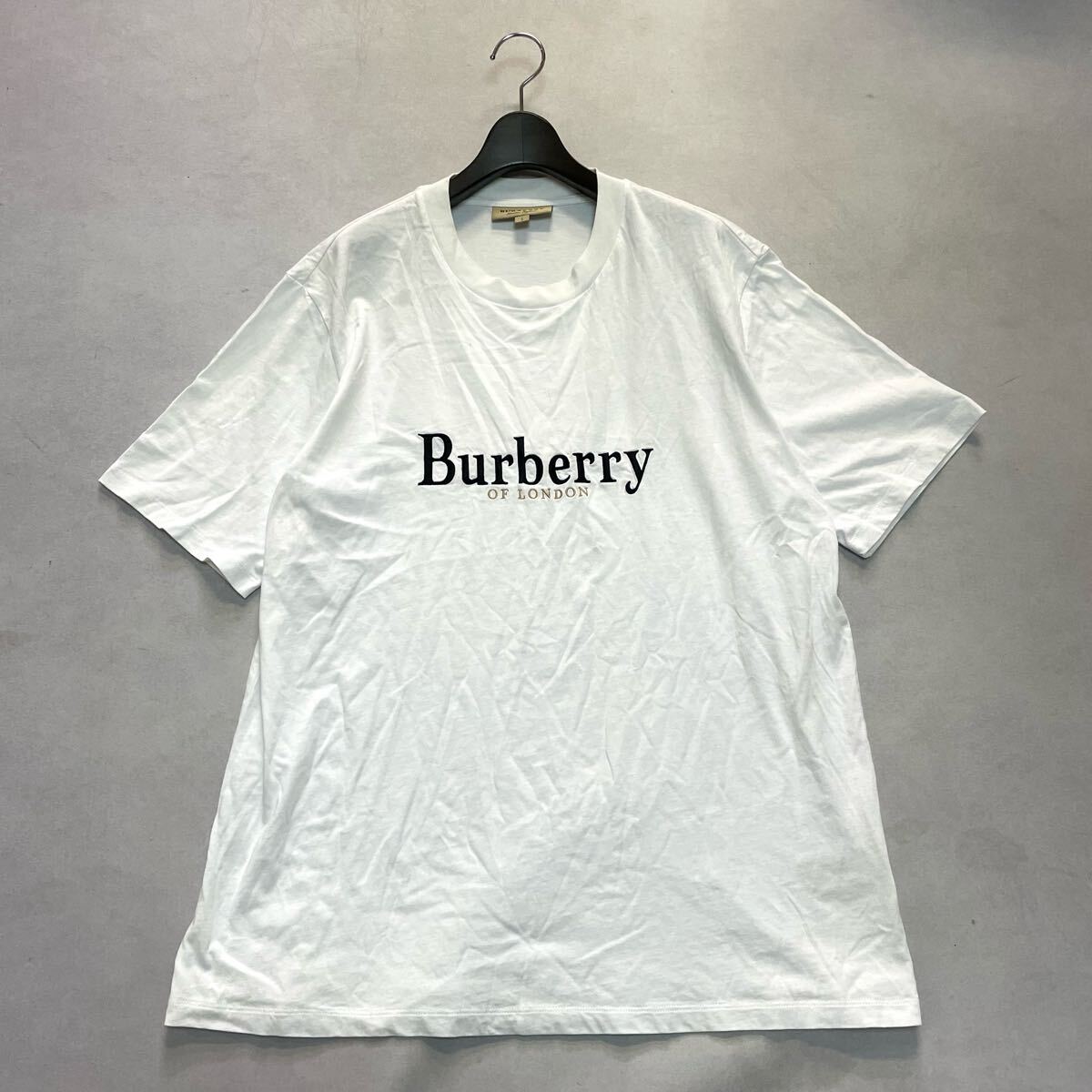 Y ○ ラグジュアリーウェア!! '国内正規品' BURBERRY LONDON バーバリー 半袖 ロゴプリント クルーネック Tシャツ L トップス ホワイト 白拍卖
