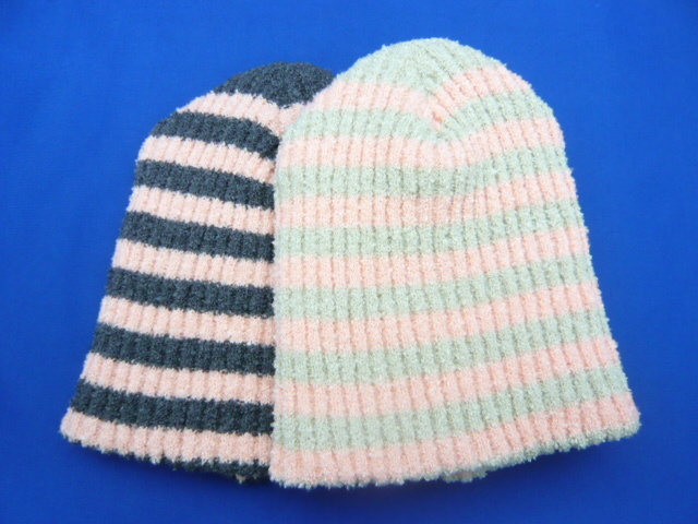 ☆キッズ用☆ふんわり柔らかボーダー柄ニット帽♪ピンク系ボーダー2色から選べる拍卖