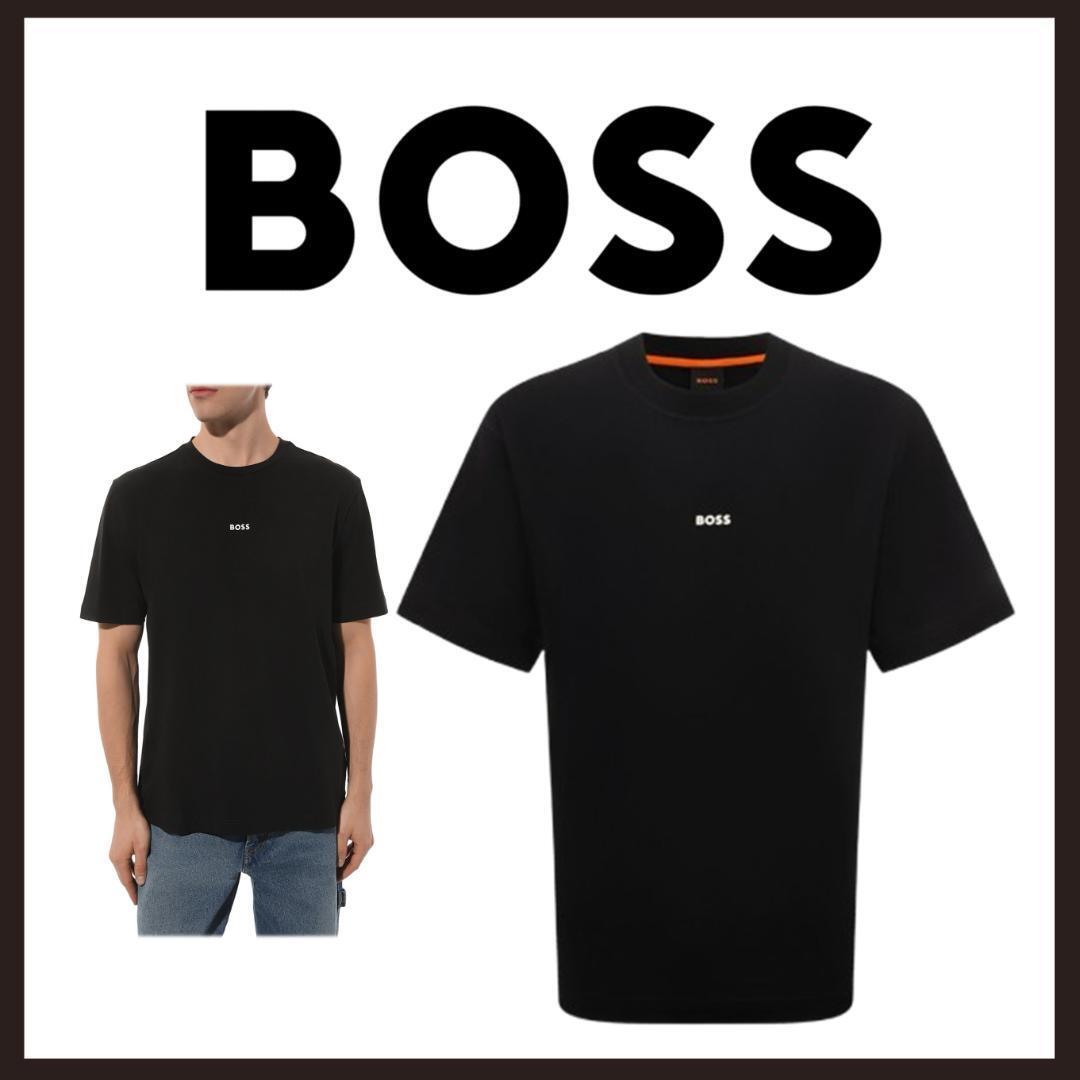 ○★新品 未使用 BOSS リラックスフィットTシャツ ストレッチコットン ロゴ ブラック L(ヒューゴボス)○●拍卖