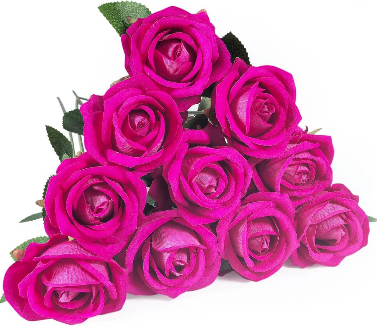 フロイト色 上品でゴージャス 高級バラ造花 ローズ 薔薇 10本セット 花束 バレンタインデー 母の日 花径7cm×長さ50cm 拍卖