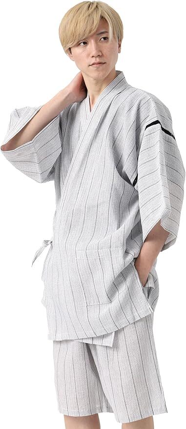 ホワイト、ブラック色 XLサイズ 風を感じる心地よさ 大人のための涼感甚平 甚平 メンズ おしゃれ パジャマ 綿 麻 涼しい 男性拍卖