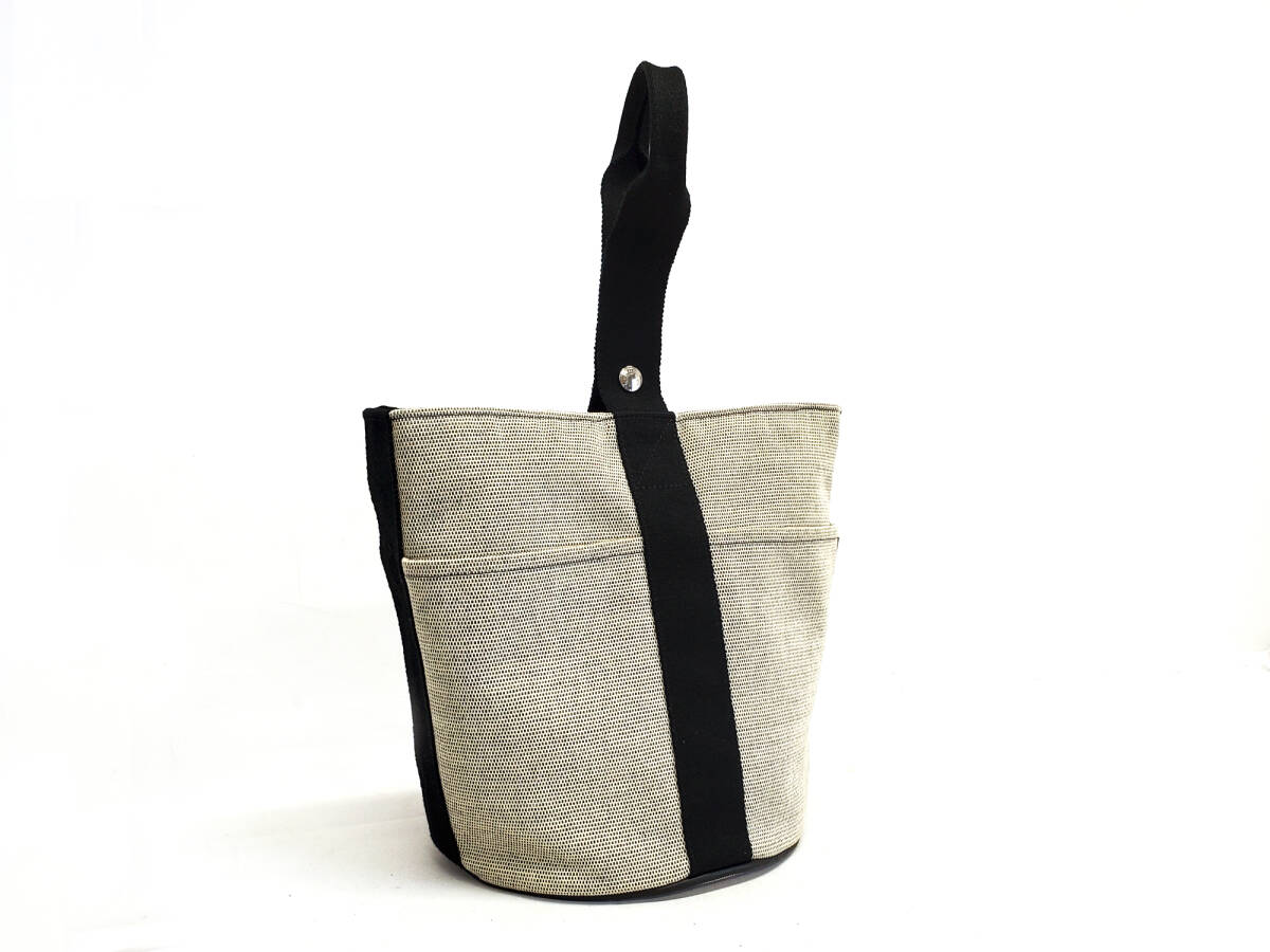 KD2704-254059◆極美品【エルメス】サクソーMM・ハンドバッグ トートバッグ◆トワルアッシュ・キャンバス・グレー・ブラック拍卖