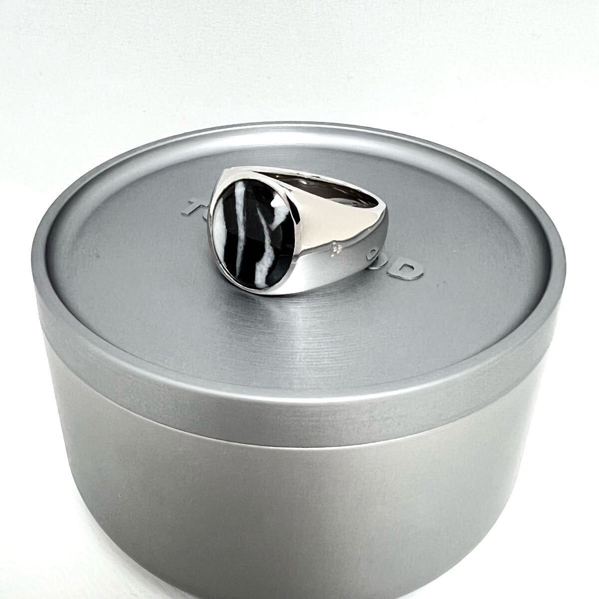 64 新品 TOMWOOD トムウッド オーバル リング ゼブラ マーブル 指輪 OVAL Zebra Ring Marbel 天然石 白黒 黒 シルバーTOM WOOD メンズ 男性拍卖