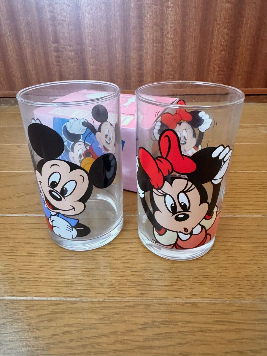 Disney ミッキーマウス&ミニーマウス ガラスコップ グラス レトロ 当時物 日本製 未使用品拍卖