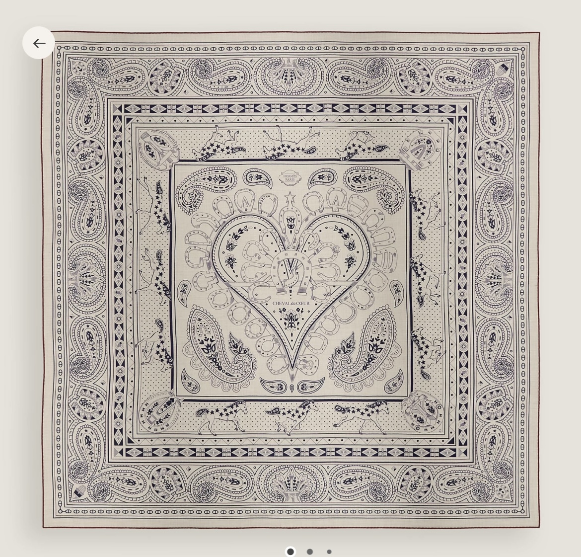 新品 HERMES エルメス 2025秋冬新作 カレジェアン《シュヴァル・ドゥ・クール・バンダナ》カシシル ナチュラル/マリン/ボルドー ハート拍卖