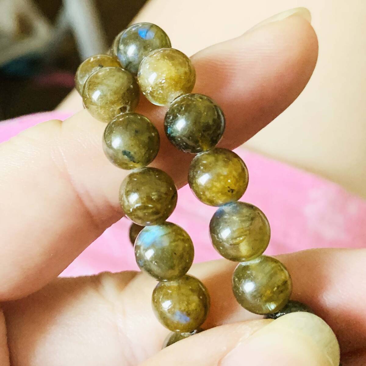 美品 天然ラブラドライト シルバー銀製留め金具 ネックレス No.5955拍卖