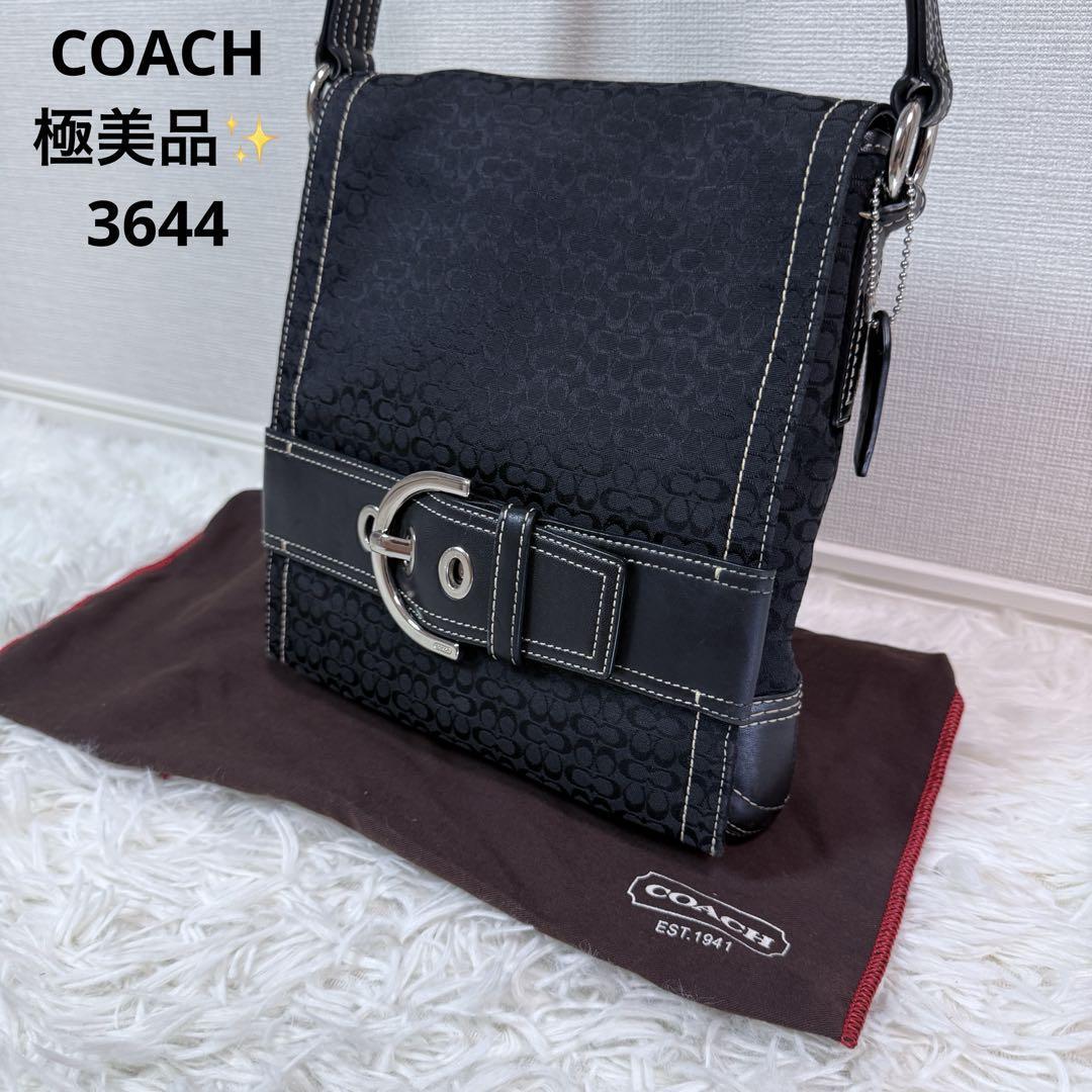 【極美品】COACH コーチ 3644 ミニシグネチャー ショルダーバッグ フラップ チャーム 黒 ブラック サコッシュ ソーホー拍卖