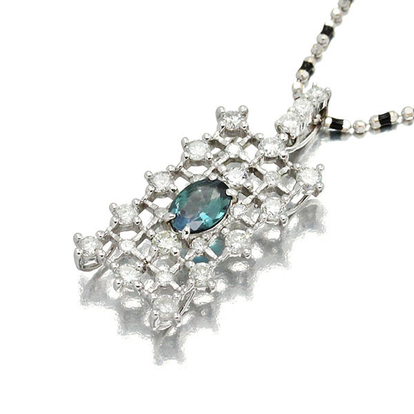 K18WG アレキサンドライト ダイヤモンド ネックレス AX0.48ct D0.86ct 55cm ホワイトゴールド750 宝石 ジュエリー 女性 レディース拍卖