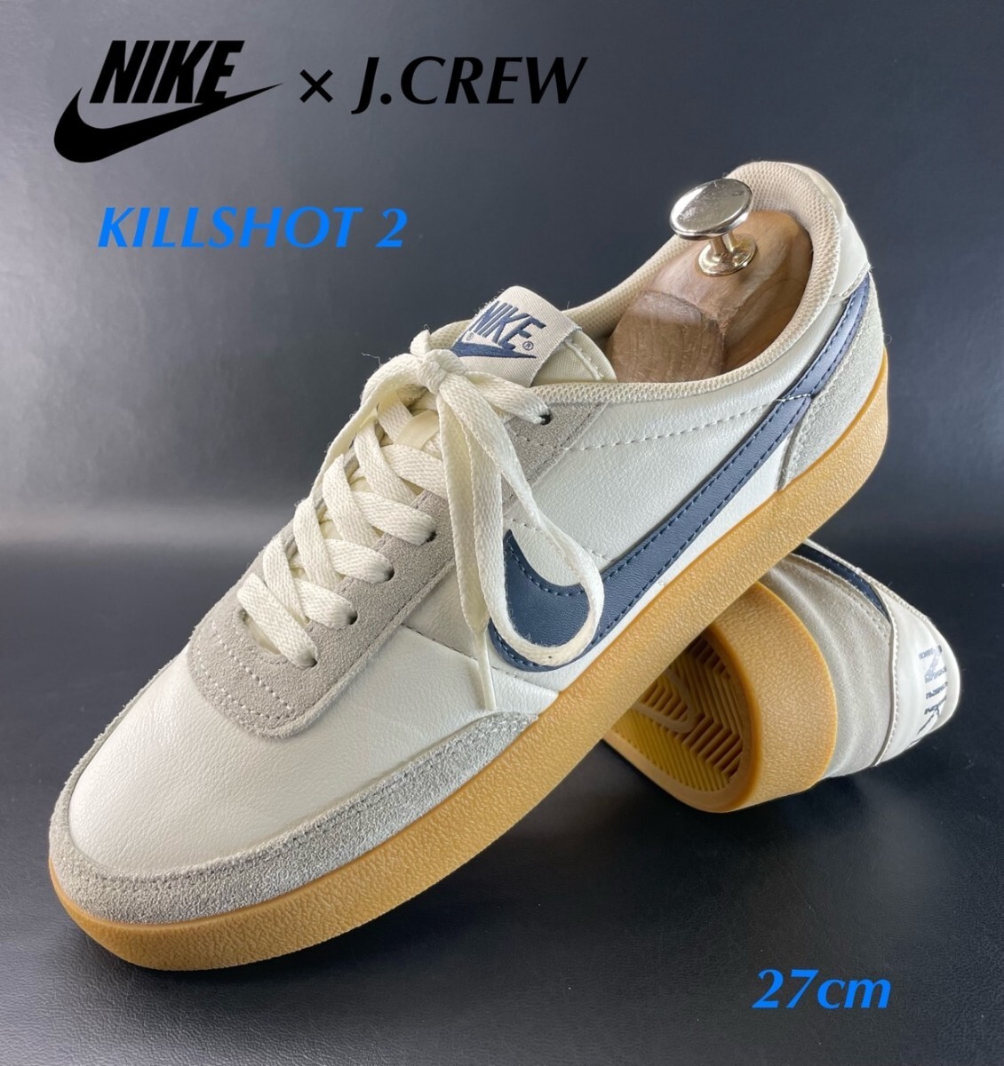 名機降臨!定16280円!別注コンビレザー!ナイキ×ジェイクルーコラボ【キルショット2】レザースニーカー!ホワイト×ネイビー 27cm/US9拍卖