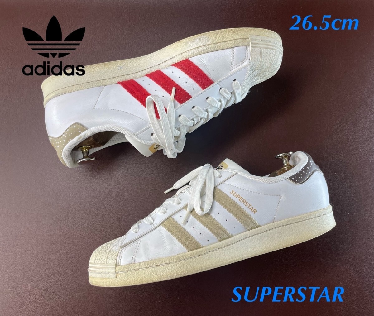名機降臨!希少海外モデル!クリスマスジンジャーパック!アディダス【スーパースター】レザースニーカー!ホワイト 26.5cm/US8.5拍卖