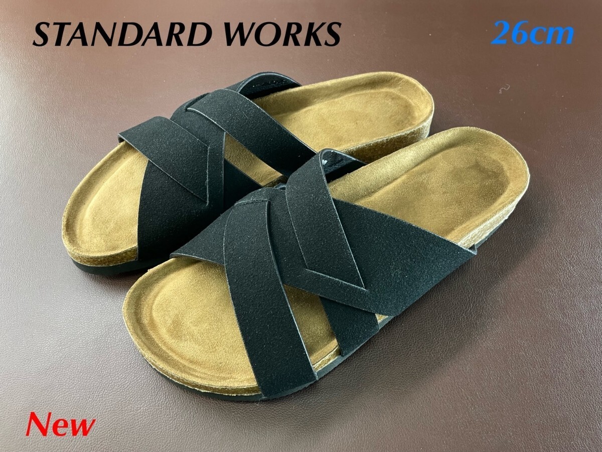 名機降臨!定5390円/未使用品!名作ブリティッシュデザイン!スタンダードワークス/クロスベルトサンダル!ブラック 26cm拍卖