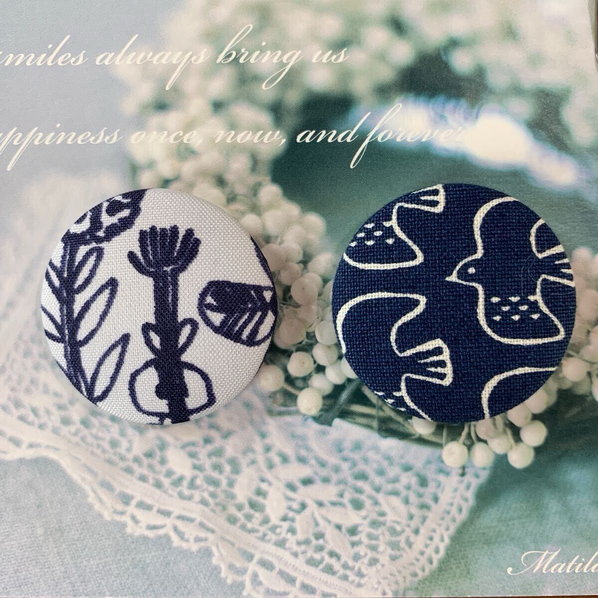 ハンドメイド くるみボタン ミナペルホネン 鳥 花 レターオブフラワー 拍卖