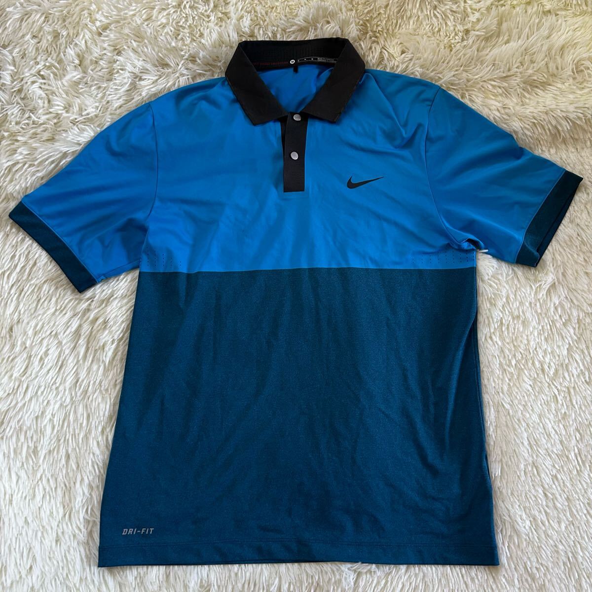 NIKE ナイキ Tiger Woods Collection 青 半袖ポロシャツ M ゴルフ クリーニング済 極美品 タイガーウッズ拍卖