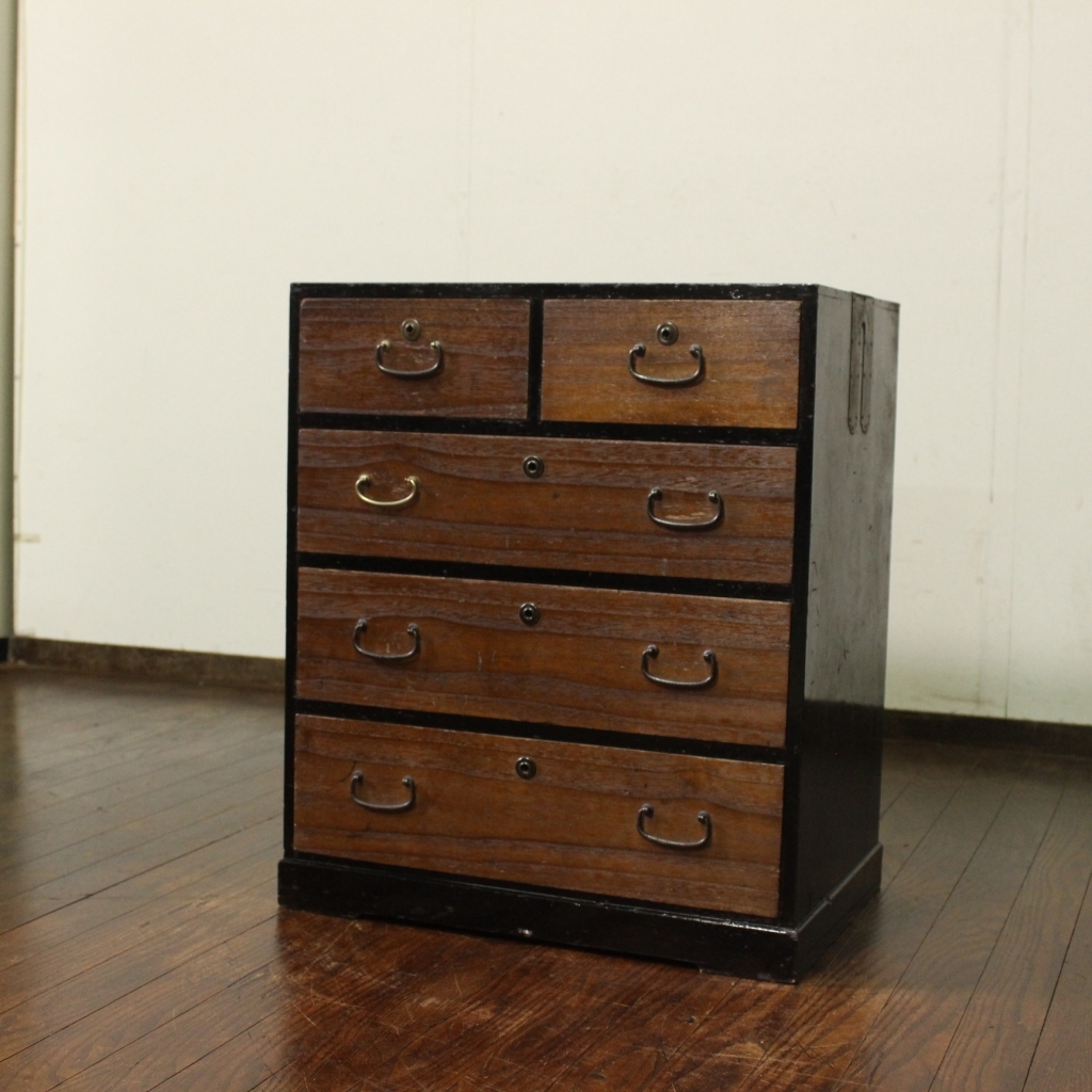 アンティーク・レトロ!古い小箪笥!抽斗5杯 引出収納チェスト古民具無垢材店舗什器古材和モダン古民家時代箪笥拍卖