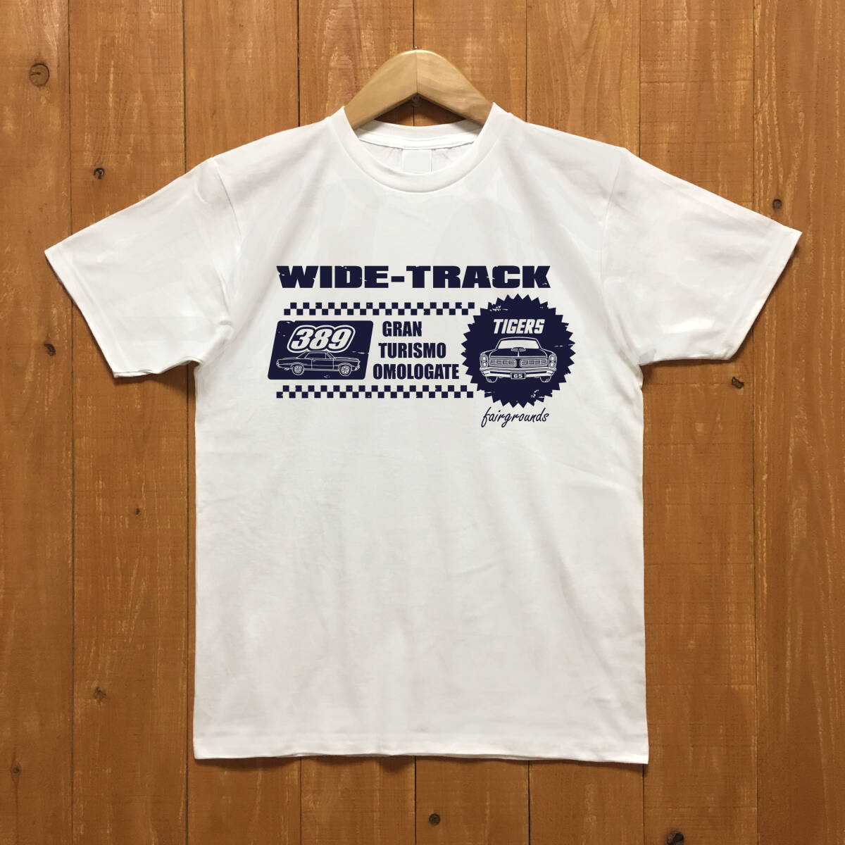 ■ WIDE-TRACK Tシャツ■Lサイズ(ホワイトxネイビー) アメリカ アメ車 マッスルカ- PONTIAC GTO拍卖