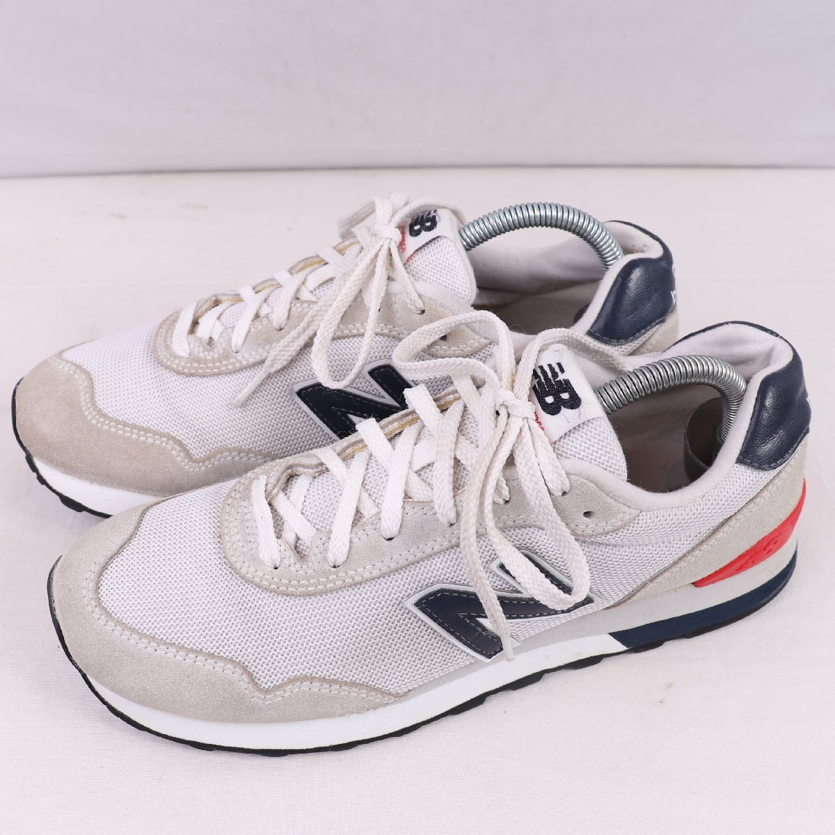 515 ニューバランス 26.5cm/new balance ライトグレー 赤 レッド 紺 ネイビー 中古 古着 スニーカー メンズ yy6326拍卖