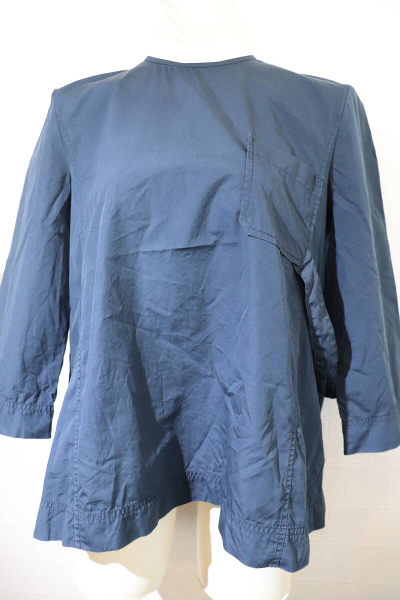 17SS 即決 Masion Margiela メゾンマルジェラ ① ジョンガリアーノ期 リングテープ装飾 8部袖 揺ったりプルオーバーブラウス シャツ 40 紺拍卖