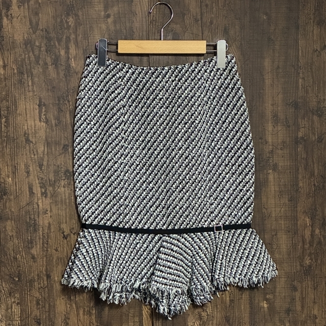 A348◇ITARIYA | イタリヤ ツイードフレアスカート ブラック×ホワイト レディース 9サイズ 中古品拍卖