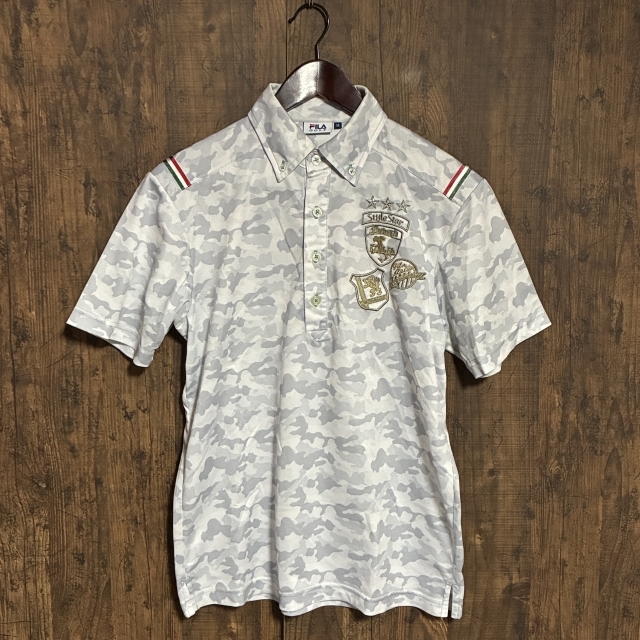 A344◇FILA GOLF | フィラゴルフ 半袖ポロシャツ 迷彩柄 グレー系 メンズ Mサイズ 中古品拍卖