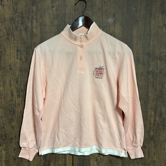 A344◇MUNSINGWEAR | マンシングウェア 長袖ポロシャツ ペールピンク×ホワイト レディース Mサイズ 中古品拍卖
