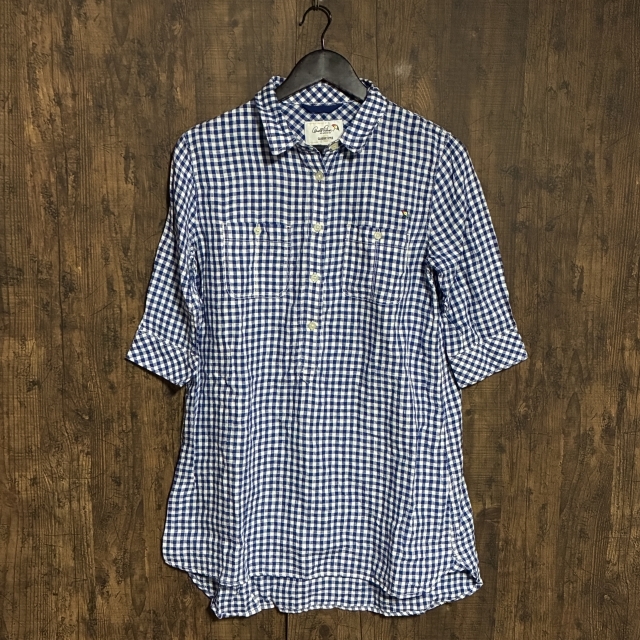 A472◇Arnold Palmer | アーノルドパーマー ギンガムチェックシャツ ブルー×ホワイト レディース 2サイズ 中古品拍卖