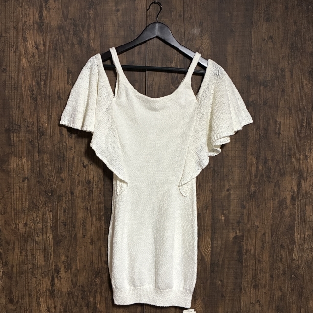 A472◇snidel | スナイデル フリルスリーブニットワンピース ホワイト レディース Fサイズ 中古品拍卖