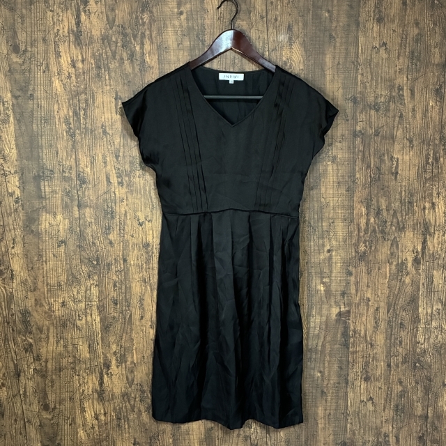 A476◇INDIVI | インディヴィ Vネックワンピース ブラック レディース 36サイズ 中古品拍卖