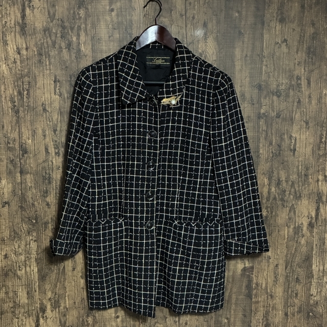 A476◇Leilian | レリアン チェック柄ツイードコート ブラック×アイボリー レディース 9サイズ 中古品拍卖
