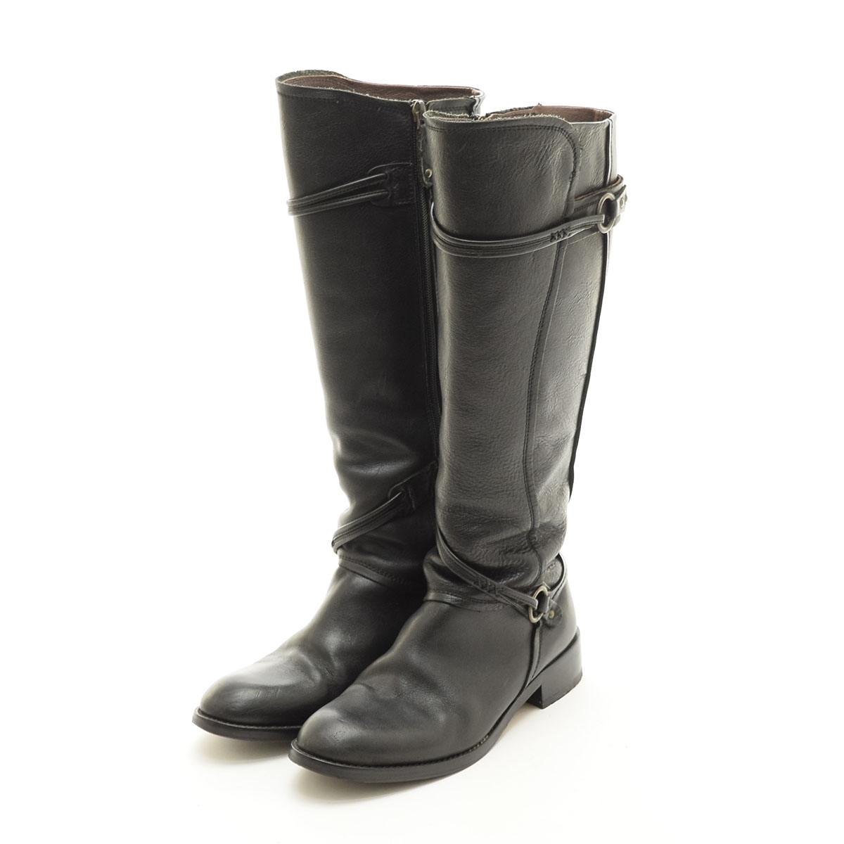 □535561 SAYA サヤ ●ロングブーツ サイドジップデザインエンジニアブーツ サイズ23.5cm 本革レザー レディース ブラック拍卖