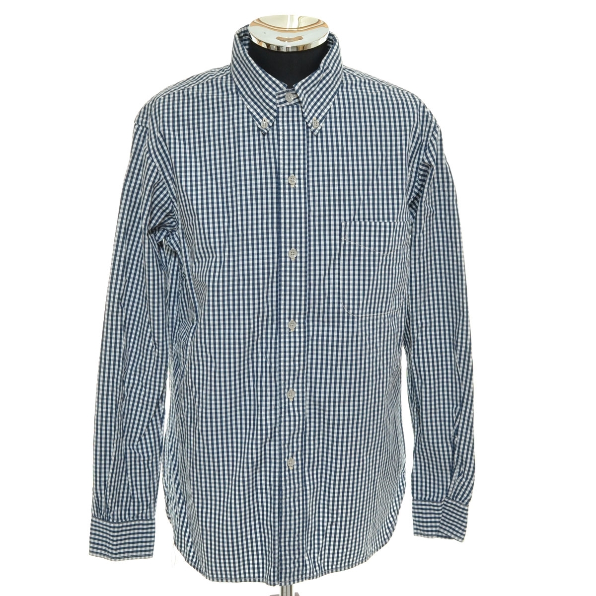 ●554226 BONCOURA ボンクラ ●ボタンダウンシャツ 長袖 ギンガムチェック サイズ40 メンズ 日本製 ネイビー拍卖