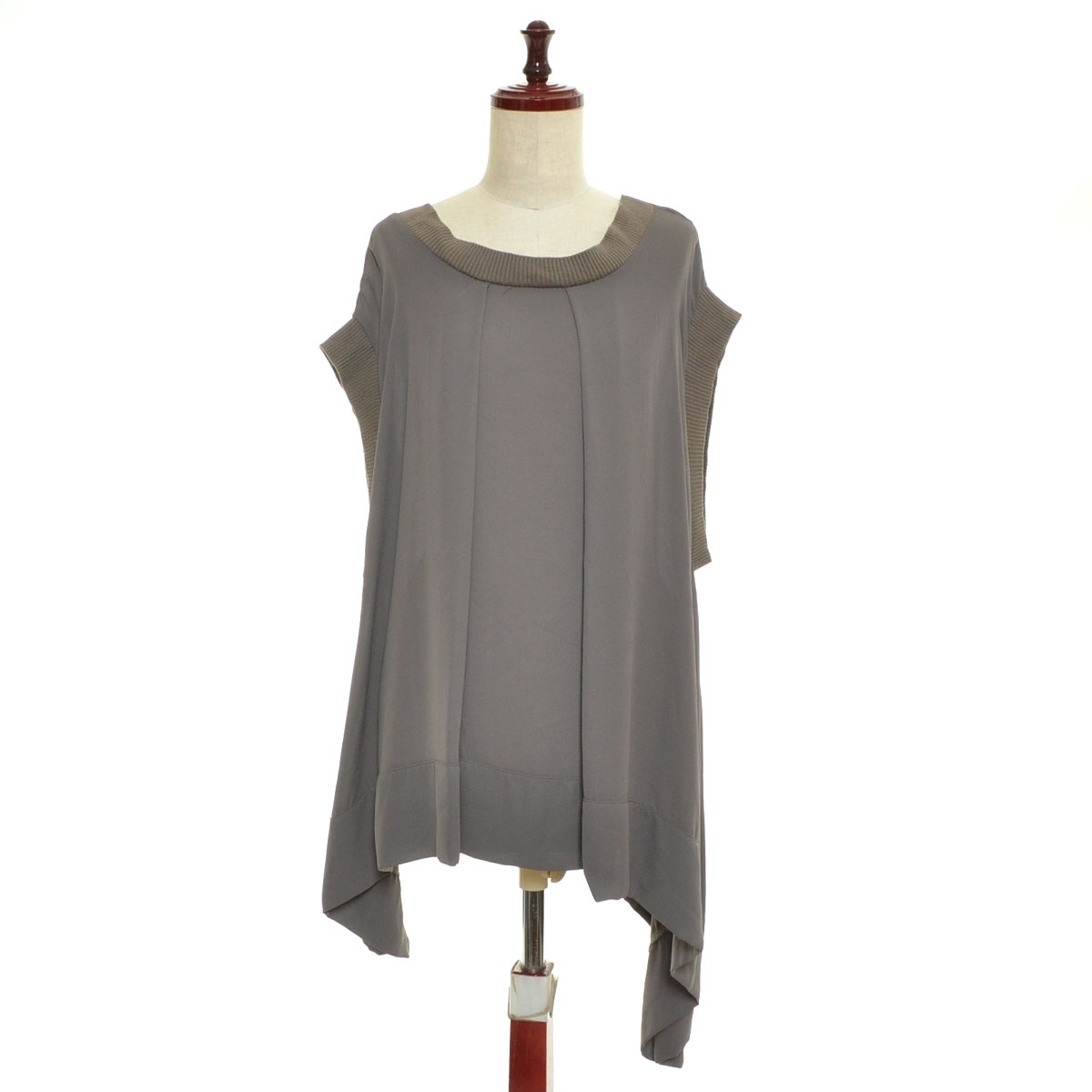 ■550881 AS KNOW AS olaca アズノウアズ オオラカ おおらかサイズ ●フレンチ ブラウス アシメにニットリブPO OL0353 サイズ15 レディース拍卖