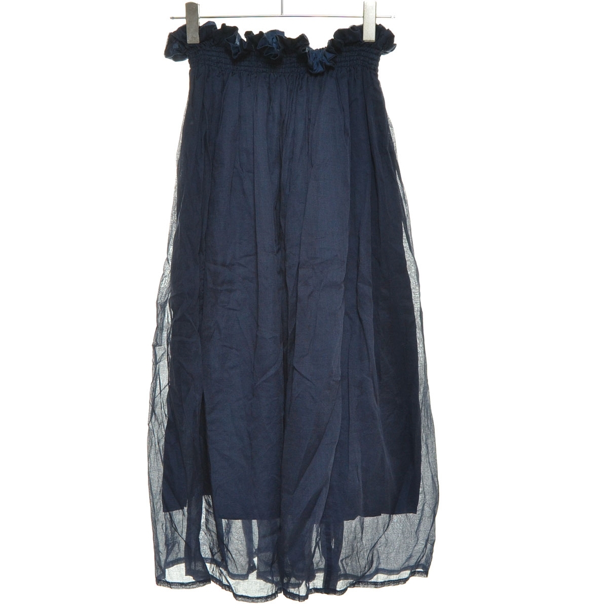 ■519222 MARMARI マルマリ ●ロングスカート ギャザーフレアスカート シアーコットン レディース 日本製 ネイビー拍卖