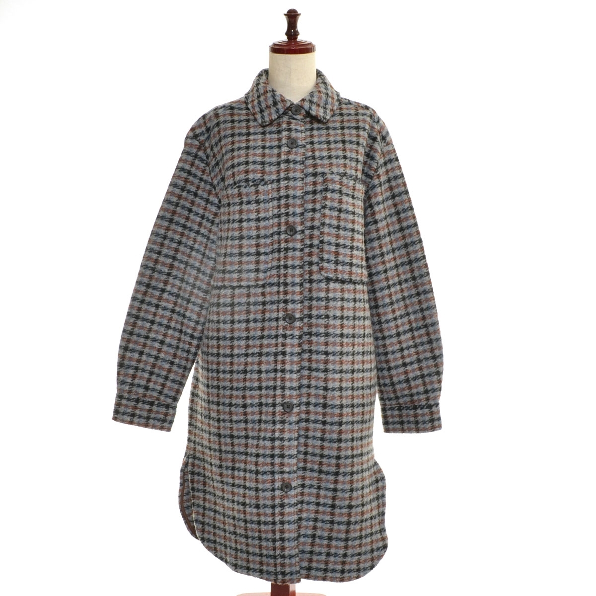 ■542398 GAP ギャップ ●コート ロングウールシャツジャケット サイズS 23FA レディース グレー チェック拍卖