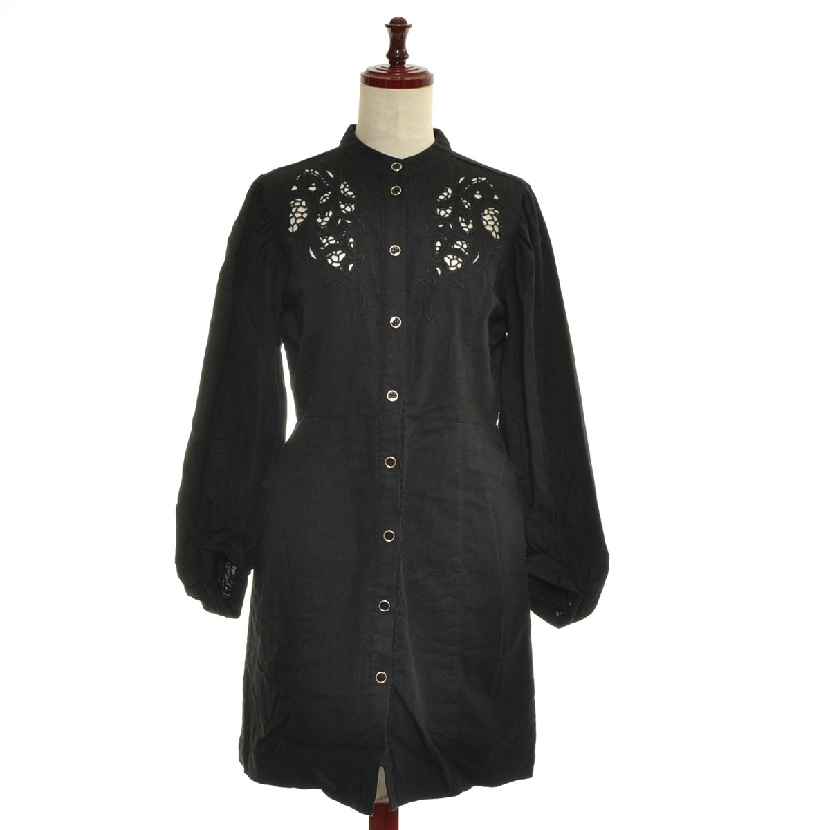 ■537732 MOUSSY マウジー ●ワンピース カットワークレースミニドレス 010FSW30-2460 サイズ1 22ss レディース ブラック拍卖