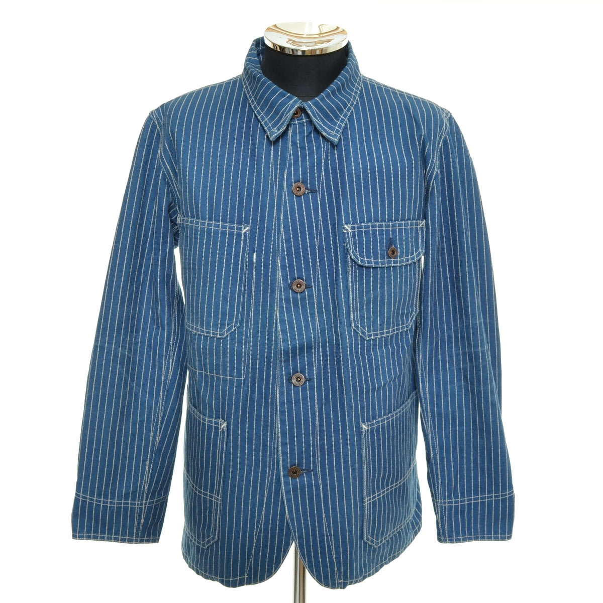 ●555323 ETERNAL エターナル ●デニムカバーオール ワークジャケット ウォバッシュ サイズM メンズ 日本製 インディゴ拍卖