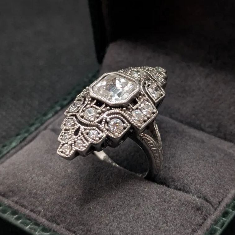 VTG スターリングシルバー925 刻印 ダイヤモンドカット 9号 8.8g レトロ 上品 高級感 光沢 コレクター 普段使い プレゼント エレガント拍卖