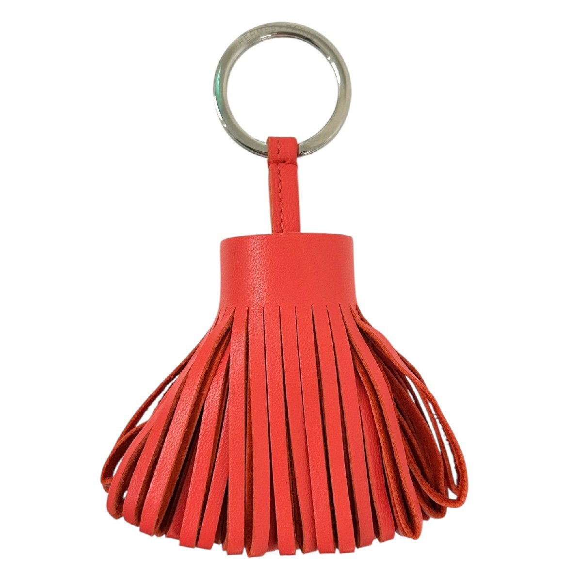 HERMES エルメス カルメンフリンジチャーム キーリング キーホルダー レザー コーレルレッド W刻印 バッグチャーム【未使用品】拍卖