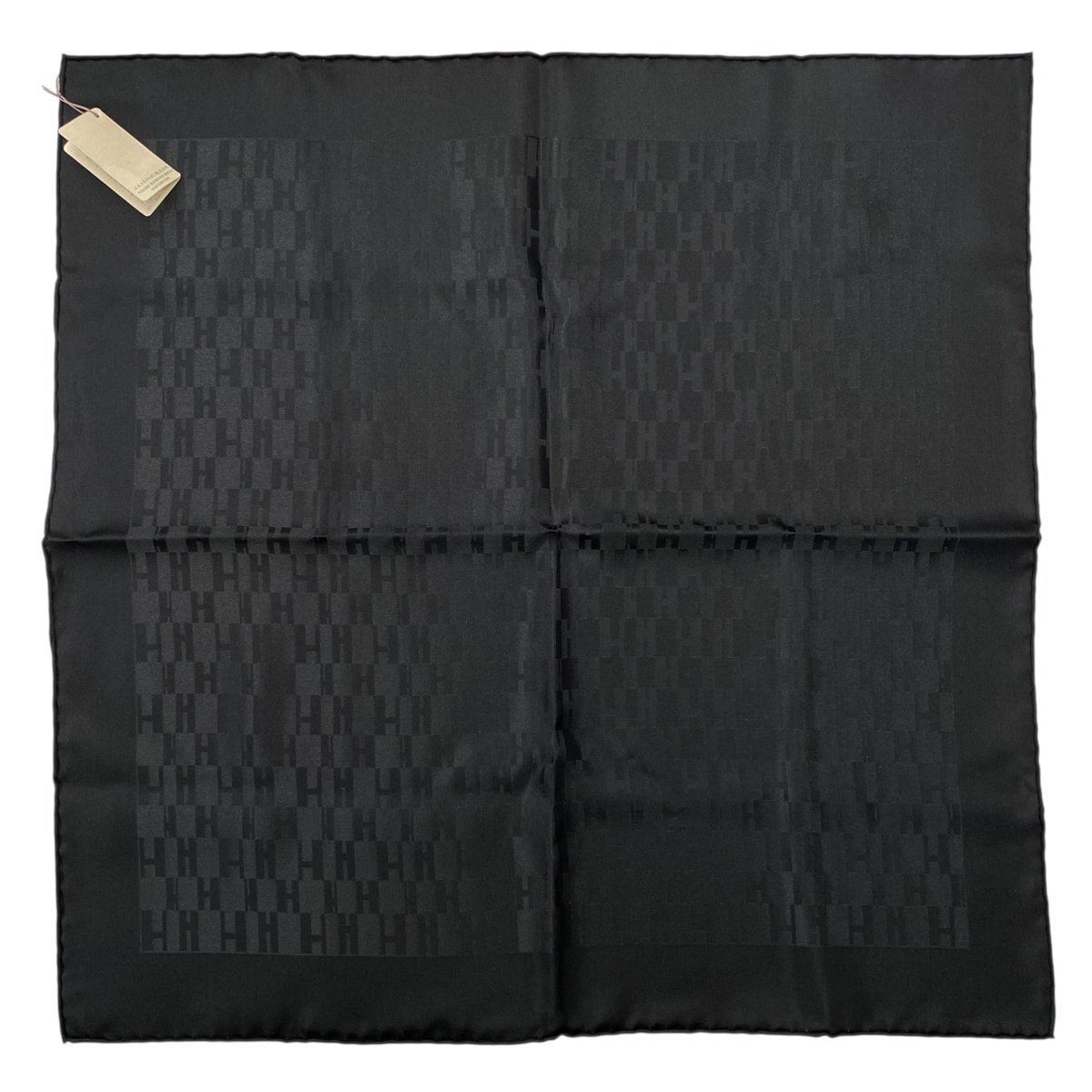 HERMES エルメス カレ45 グランドアッシュ ポケットチーフ スカーフ Hロゴ 絹 シルク ブラック【未使用】拍卖