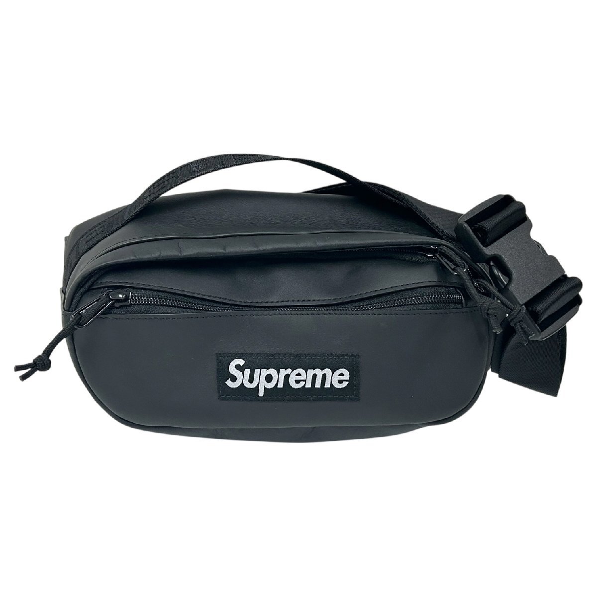 Supreme シュプリーム 23FW レザーウエストバッグ ヒップバッグ ブラック メンズ ボディバッグ【中古】拍卖