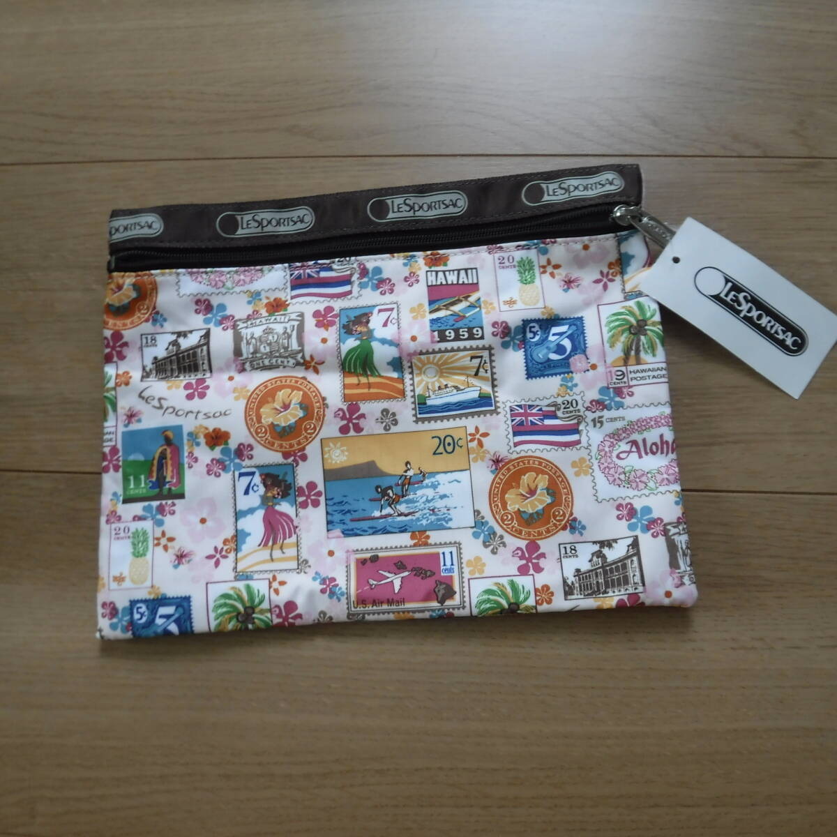 税不要特価 新品!LESPORTSAC レスポートサック ハワイ限定 レイアロハ フラガール ヤシの木 ダイアモンドヘッド ポーチ♪②拍卖