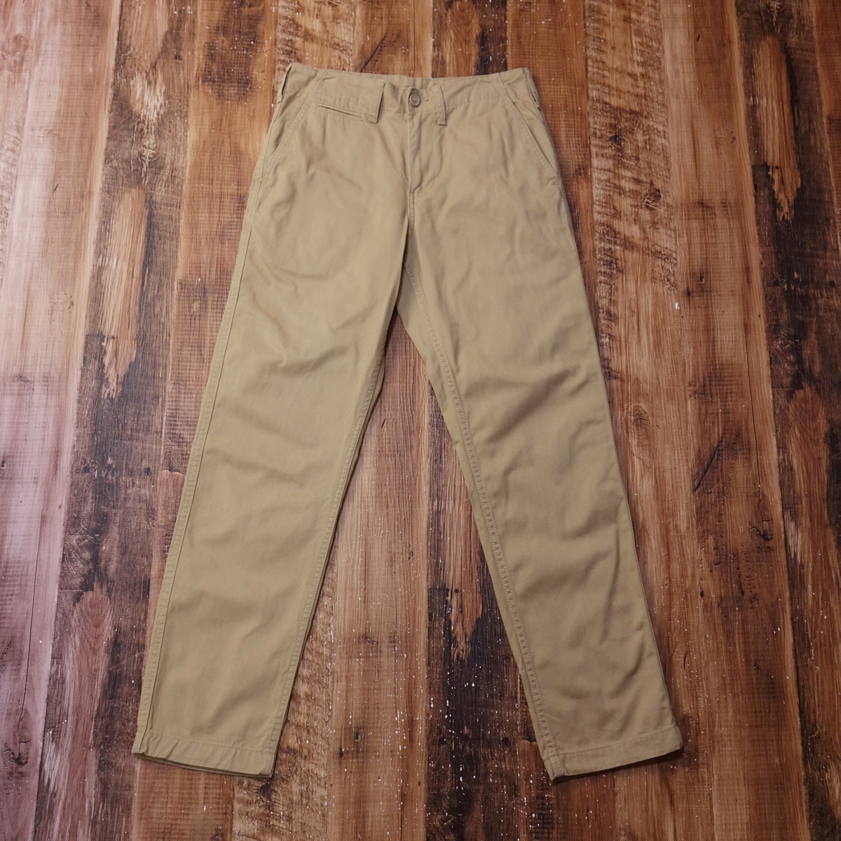 ジーユー GU レギュラーチノ メンズ オーガニックコットン テーパード 定番 73 Sサイズ ベージュ PX20拍卖