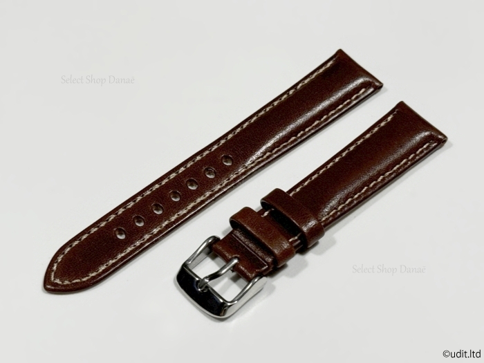 ラグ幅18mm コードバン 本革 レザーベルト ブラウン シルバー 尾錠 時計用 バンド 腕時計 ベルト LB101拍卖